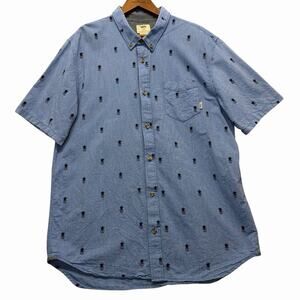 Vans Mens Classic Fit Button Up Shirt Sz L Blue Pineapple Print Short Sleeve